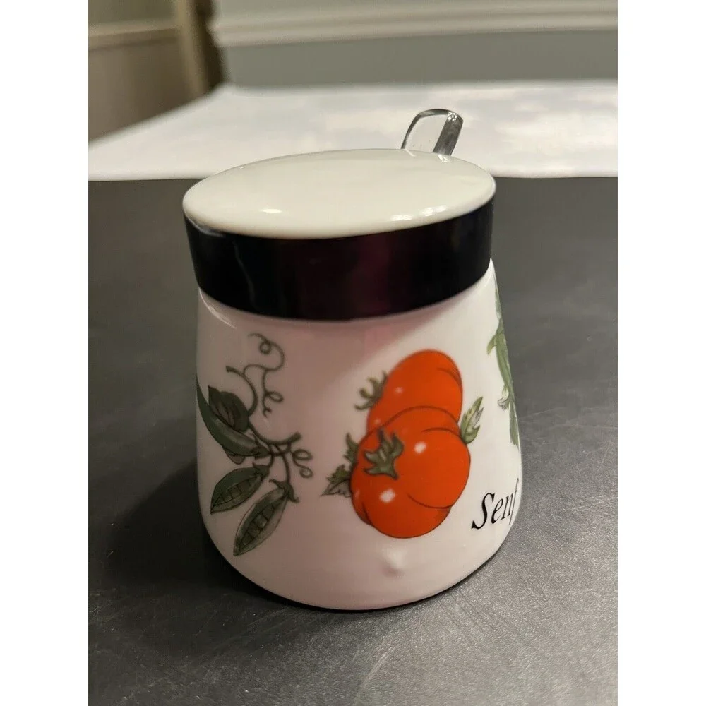 Gerold Porzellan Bavaria Mushroom Veggie Motif Condiment Jar w Lid & Spoon